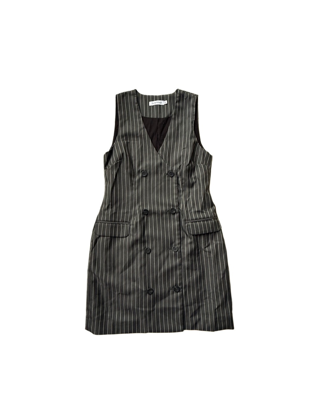 JustFab Black Pinstripe Double-Breasted Mini Dress